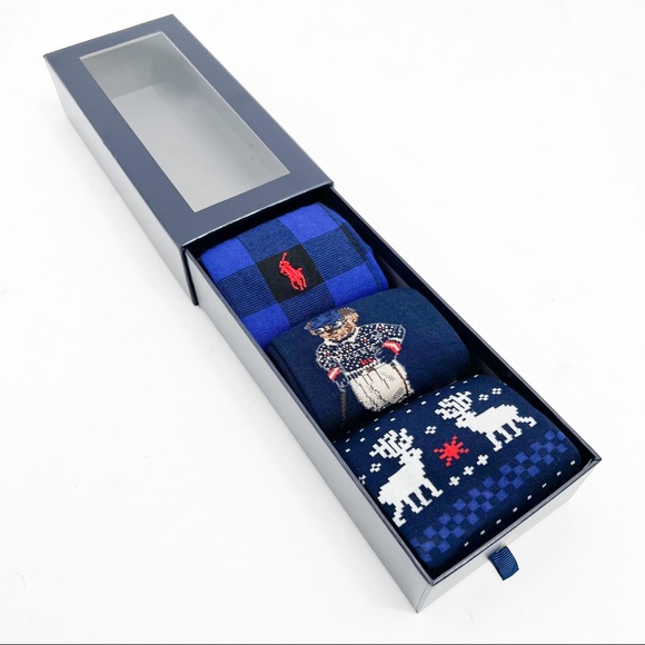 Polo Ralph Lauren Other - Polo Ralph Lauren Cortina Bear 3 Pack Socks Gift Box Royal / Navy